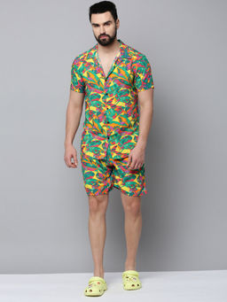 SHOWOFFFF - Green Cotton Blend Half Sleeves Printed Co-Ord Set