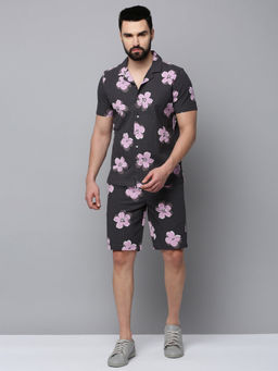 SHOWOFFFF - Grey Cotton Half Sleeves Floral Co-Ord Set