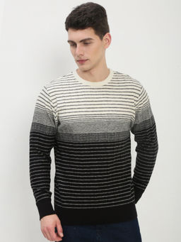 SHOWOFFFF - Multi-Color Cotton Full Sleeves Round Neck Stripes Sweater