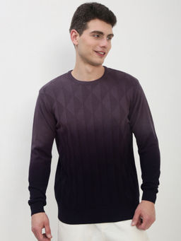 SHOWOFFFF - Purple Cotton Full Sleeves Round Neck Ombre Sweater