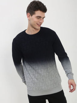 SHOWOFFFF - Multi-Color Cotton Full Sleeves Round Neck Ombre Sweater