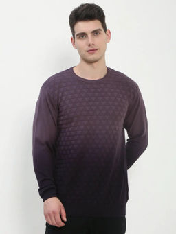 SHOWOFFFF - Purple Cotton Full Sleeves Round Neck Ombre Sweater