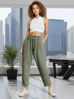 IZF - Women High-Waist Beige Pleated Trouser