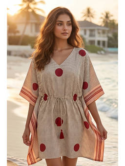 NAVYAS FASHION - Beige Polka Dots Cotton Kaftan