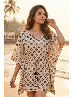 NAVYAS FASHION - Beige Bagru Block Print Cotton Kaftan