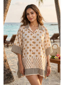 NAVYAS FASHION - Beige Bagru Mulmul Kaftan
