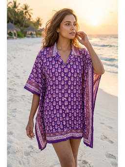 NAVYAS FASHION - Purple Block Print Kaftan