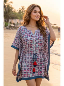NAVYAS FASHION - Teal Block Print Kaftan
