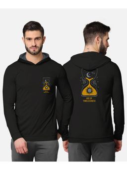BULLMER - Trendy Front & Back Printed Full Sleeve Hooded T-shirt For Men Black