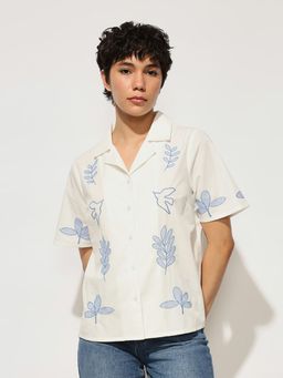 ONLY - White Embroidered Resort Shirt