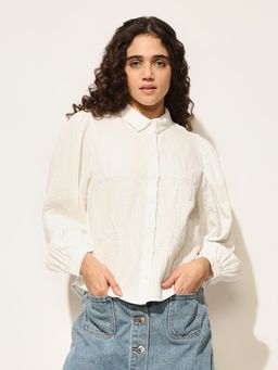 ONLY - White Embroidered Cotton Shirt