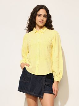 ONLY - Yellow Embroidered Cotton Shirt