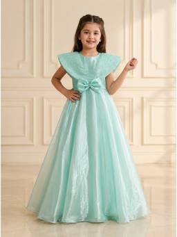 Tiny Kingdom - Satin Woven Bow Applique Gown - Green