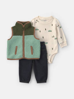 Carter's - Infant Boys Teddy Fleece Long-Sleeve Bodysuit & Vest And Pant