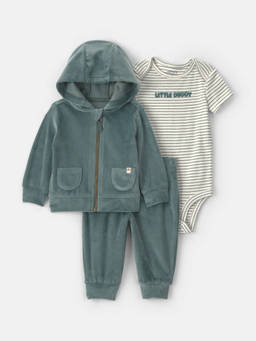 Carter's - Infant Boys 'Little Buddy' Striped Bodysuit Hooded Jacket With Pant - Green