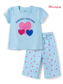 Honeyhap - Premium Cotton Capri With Bio Finish T-Shirt Blue