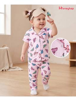 Honeyhap - Premium Cotton Pyjama With Shirt Pink