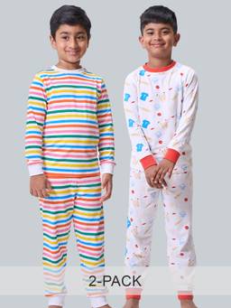 Kauma - Striped T-Shirt With Printed Joggers (Pack of 2)