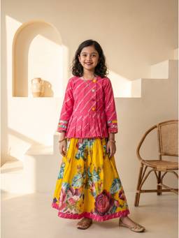 EXCLUSIVE FROM JAIPUR - Pink Leheriya Peplum Top Lehenga