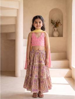 EXCLUSIVE FROM JAIPUR - Pink And Beige Lehenga And Top With Dupatta