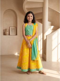 EXCLUSIVE FROM JAIPUR - Green Leheriya Lehenga And Top With Dupatta