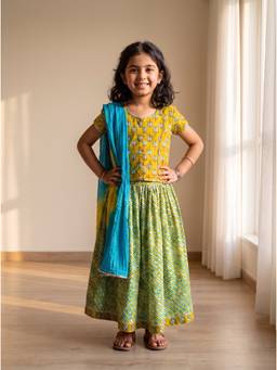 EXCLUSIVE FROM JAIPUR - Yellow Princess Cut Lehenga Top With Dupatta