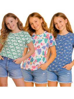 TotzTouch - Girls All Over Printed Stylish T-Shirt (Pack of 3)
