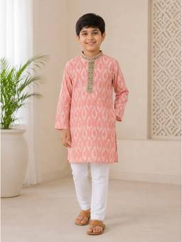 EXCLUSIVE FROM JAIPUR - Pink Ikkat Kurta With Pyjama