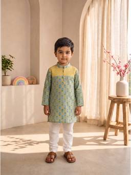 EXCLUSIVE FROM JAIPUR - Mint Floral Print Kurta With Pyjama