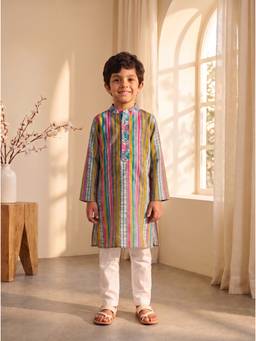 EXCLUSIVE FROM JAIPUR - Multi-Color Striped Kurta With Pyjama