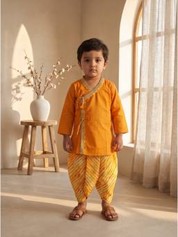 EXCLUSIVE FROM JAIPUR - Orange Angarkha With Leheriya Dhoti