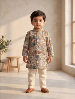 EXCLUSIVE FROM JAIPUR - Abstract Print Kurta With Pyjama