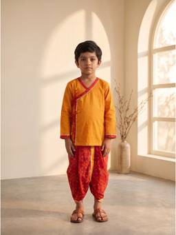 EXCLUSIVE FROM JAIPUR - Orange Angarkha With Bandhej Dhoti