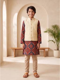 EXCLUSIVE FROM JAIPUR - Beige Jacket With Kurta And Pyjama