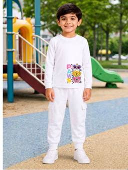 Palgrave - Cotton Animal Graphics Playful Printed T-Shirt And Jogger - White