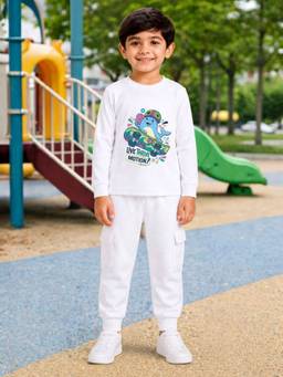 Palgrave - Cotton Dinosaur Graphic T-Shirt And Jogger -White