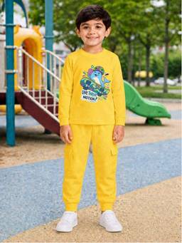Palgrave - Cotton Dinosaur Graphic T-Shirt And Jogger - Yellow
