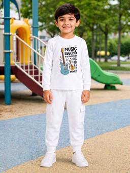 Palgrave - Cotton Gitter Graphics Playful Printed T-Shirt And Jogger -White