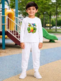 Palgrave - Cotton Tropical Fruit Juice Graphic T-Shirt And Jogger -White