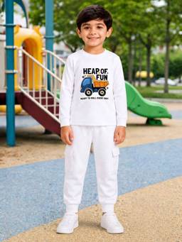 Palgrave - Cotton Vehicle Graphic T-Shirt And Jogger White