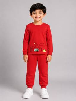 Palgrave - Cotton Graphic T-Shirt And Joggers Red