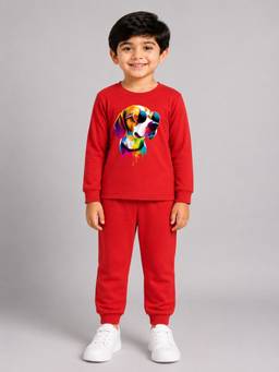Palgrave - Cotton Dog Graphic T-Shirt And Joggers Red