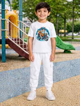Palgrave - Cotton Lion Animal Graphic T-Shirt And Jogger -White