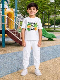 Palgrave - Cotton Floral Graphics Graphic T-Shirt And Jogger -White