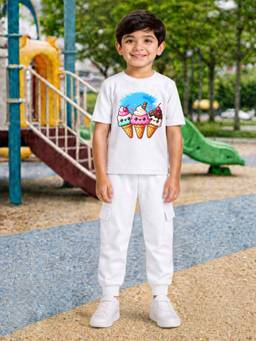 Palgrave - Cotton Softy Ice Cream Graphic T-Shirt And Jogger -White