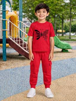 Palgrave - Cotton Butterfly Graphic T-Shirt And Jogger -Red