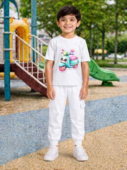 Palgrave - Cotton Cute Scooter Graphic T-Shirt And Jogger -White