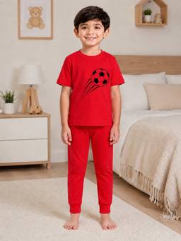 Palgrave - Cotton Football Graphic T-Shirt And Joggers Red