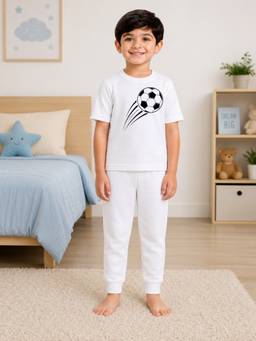 Palgrave - Cotton Football Graphic T-Shirt And Joggers White