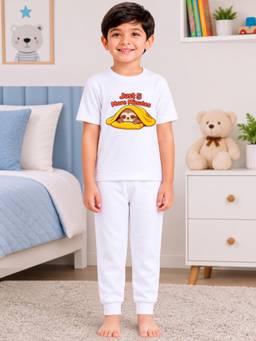 Palgrave - Cotton Animal Graphic T-Shirt And Joggers White